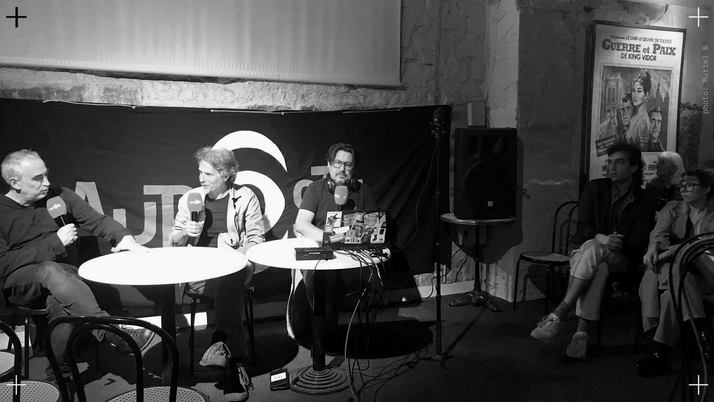 Florent Marcie, Olivier Azam et David Dufresne lors du débat AI At War à Paris, 13 mai 2014