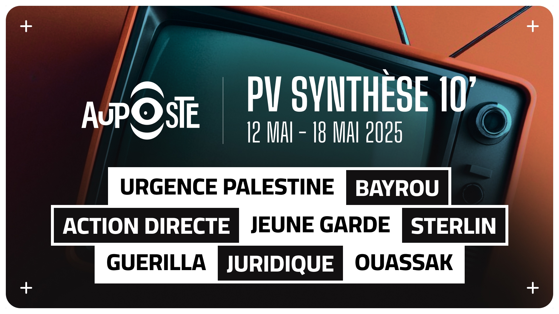 Urgence Palestine - Bayrou - Action directe - Jeune Garde - Sterin - Guerilla juridique - Ouassak